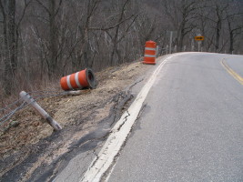 caution barrels in road